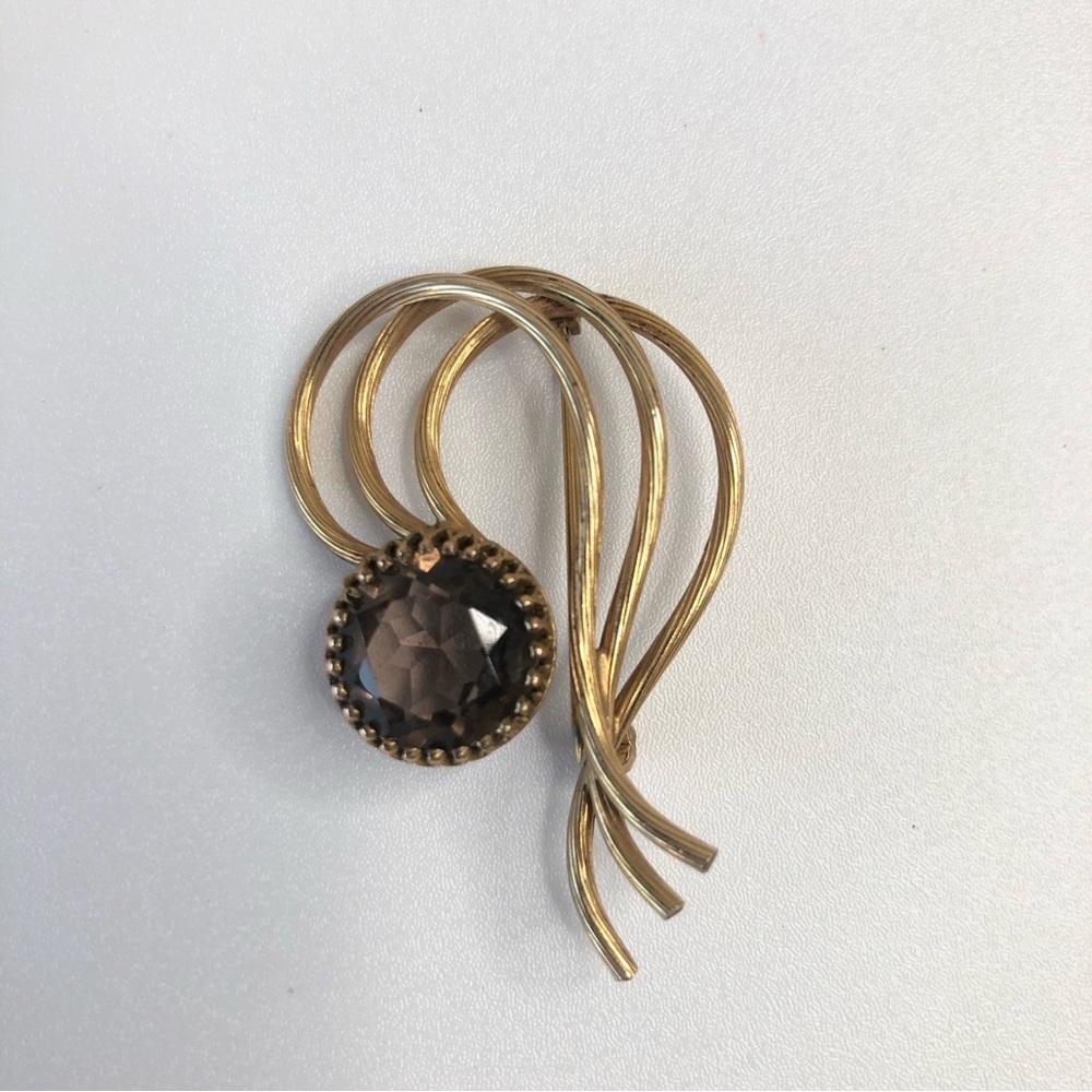 Vintage Winard 12KT GF Gold Brooch Smokey Topaz Crystal Pin